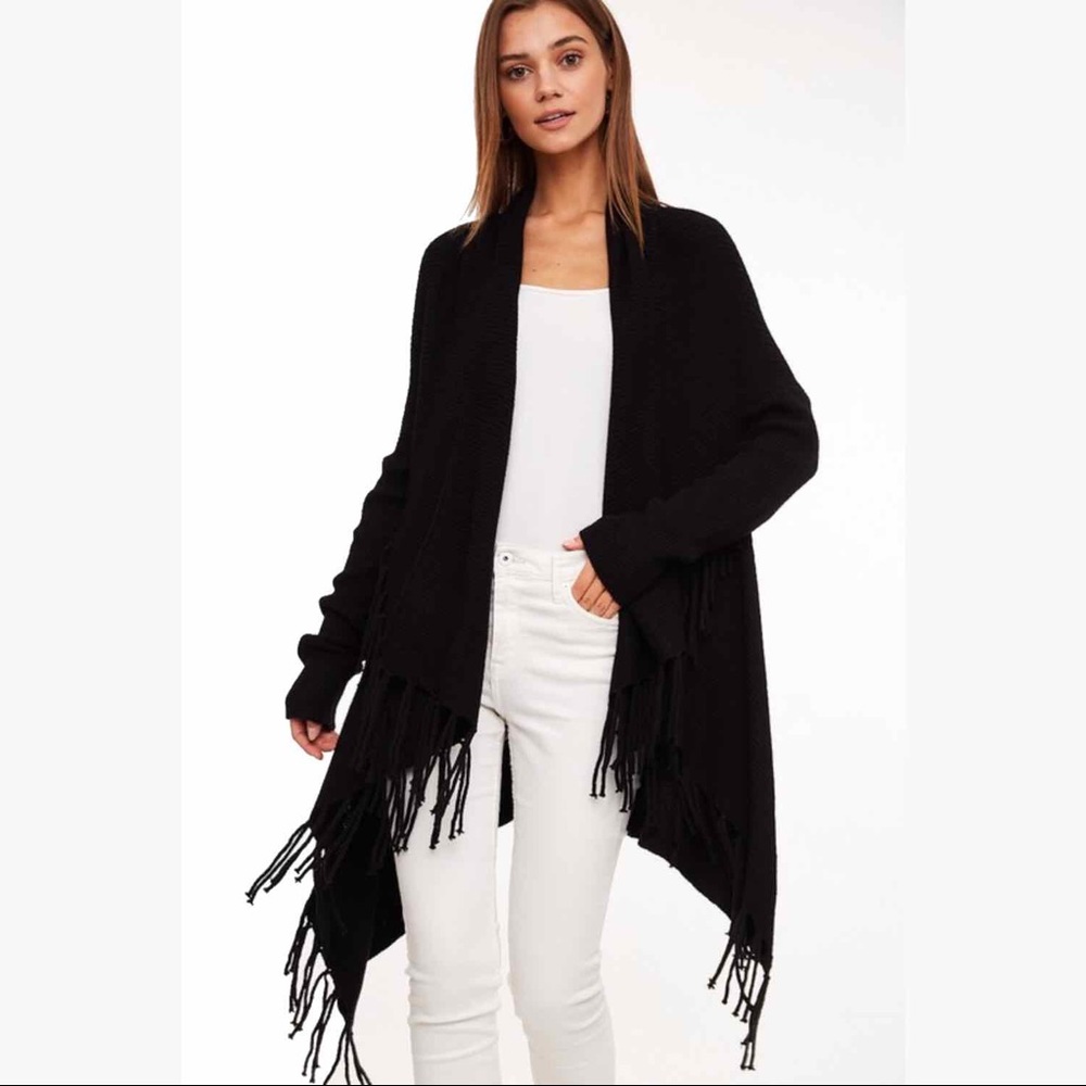 Black Fringe Open-Front Women's Sweater Cardigan